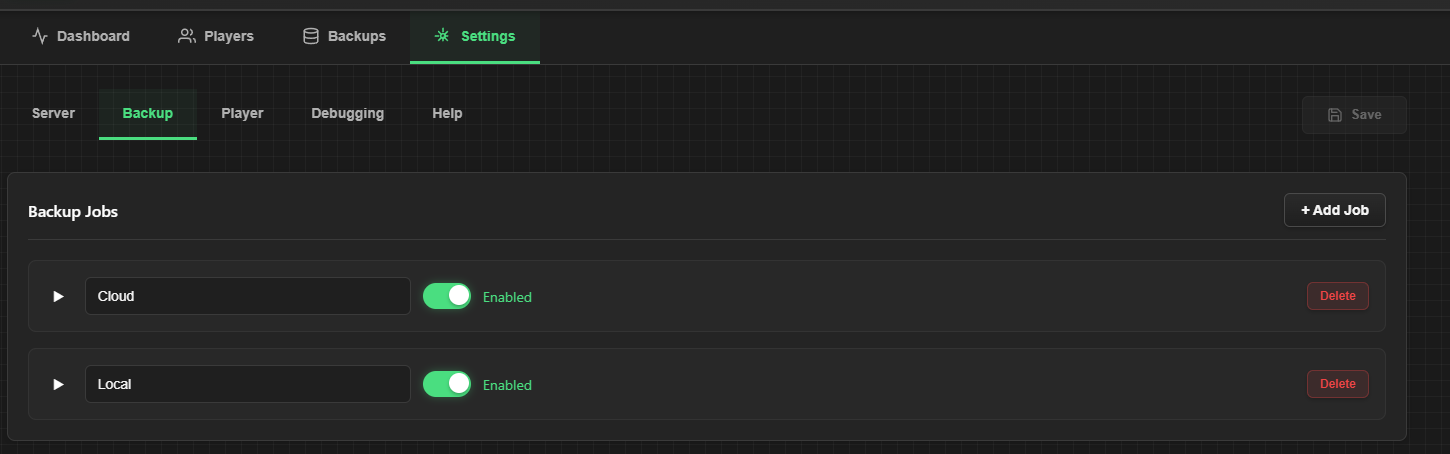 Multiple backup jobs configuration showing different schedules